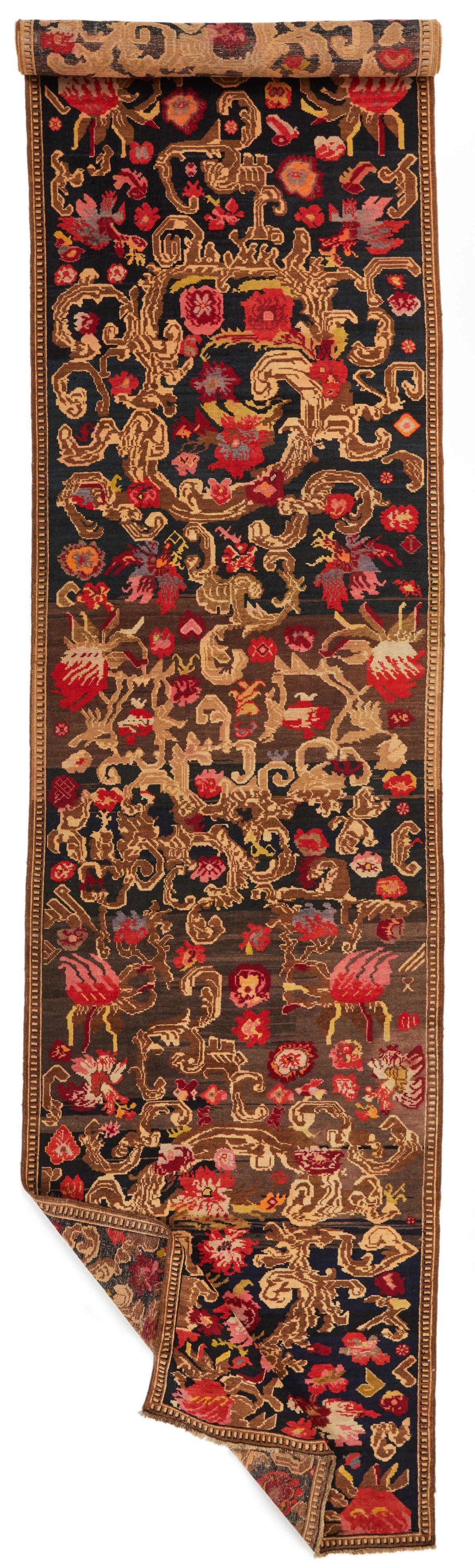 4x19 Navy and Multicolor Turkish Traditional Runner