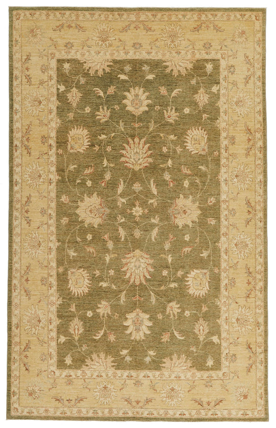 6x10 Green and Beige Turkish Oushak Rug