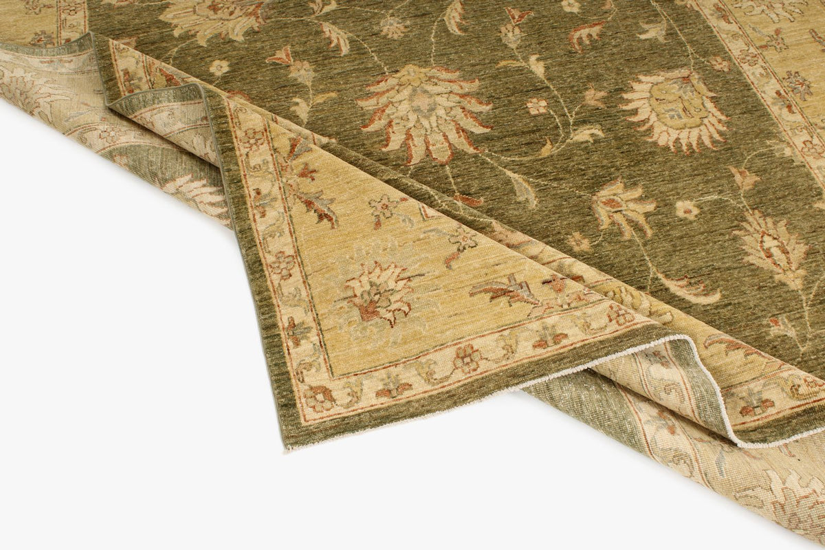 6x10 Green and Beige Turkish Oushak Rug