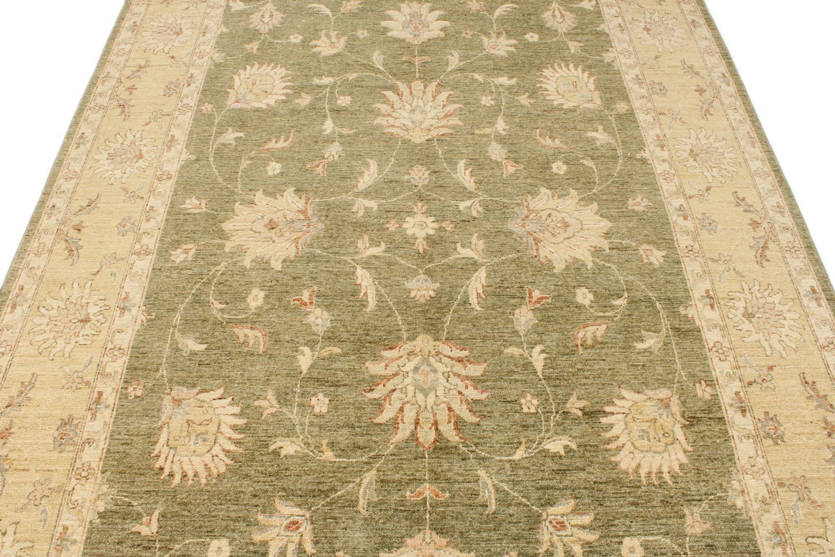 6x10 Green and Beige Turkish Oushak Rug