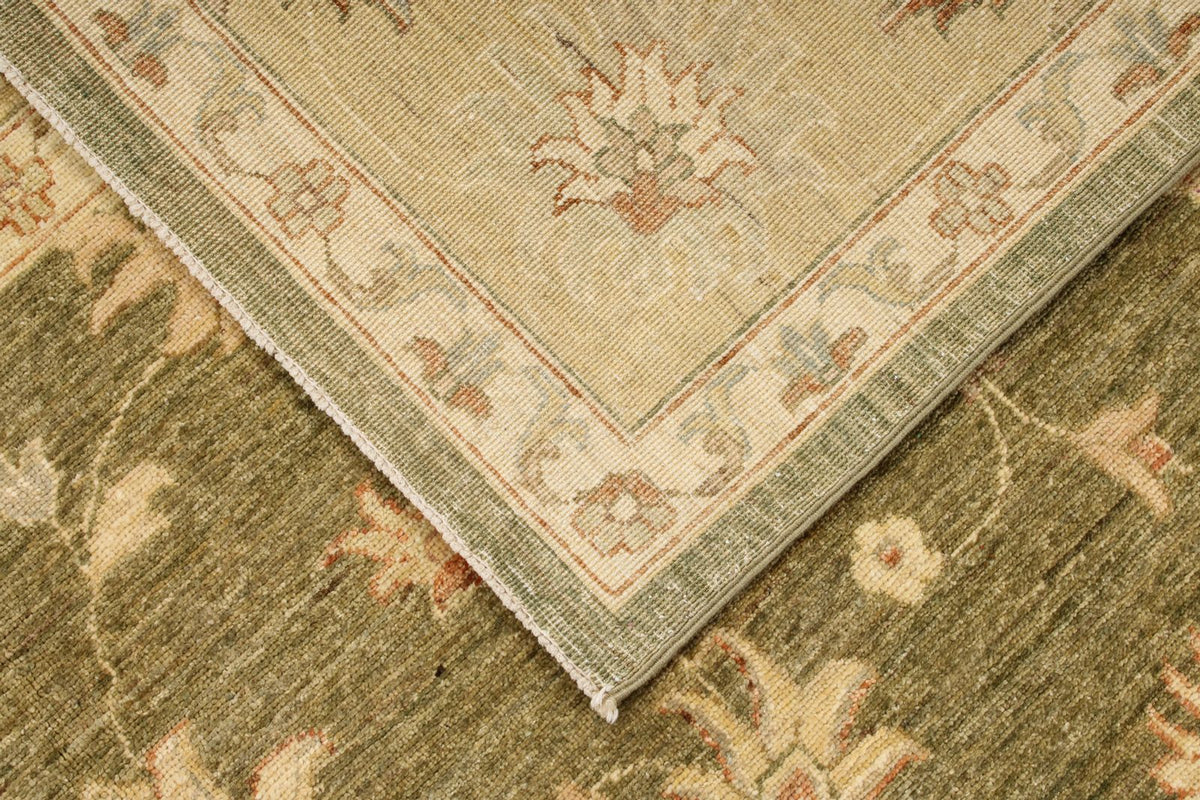 6x10 Green and Beige Turkish Oushak Rug