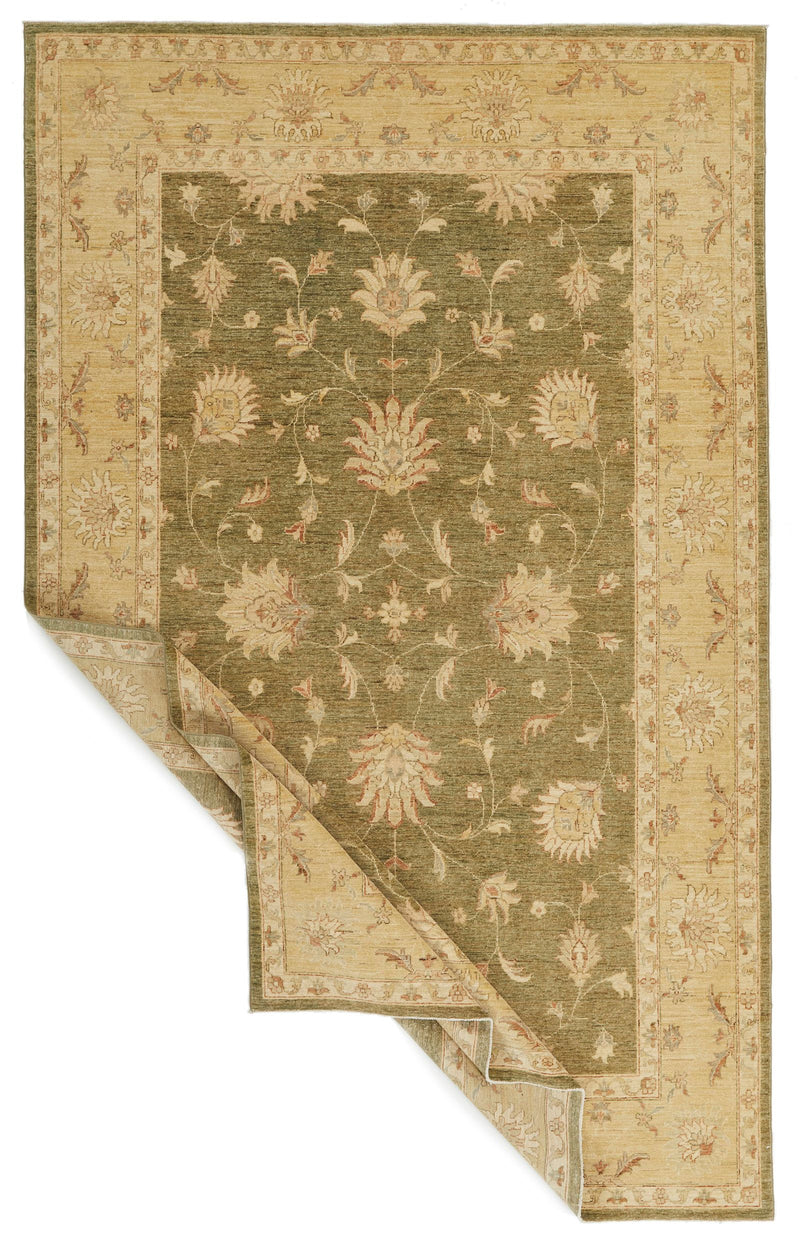 6x10 Green and Beige Turkish Oushak Rug