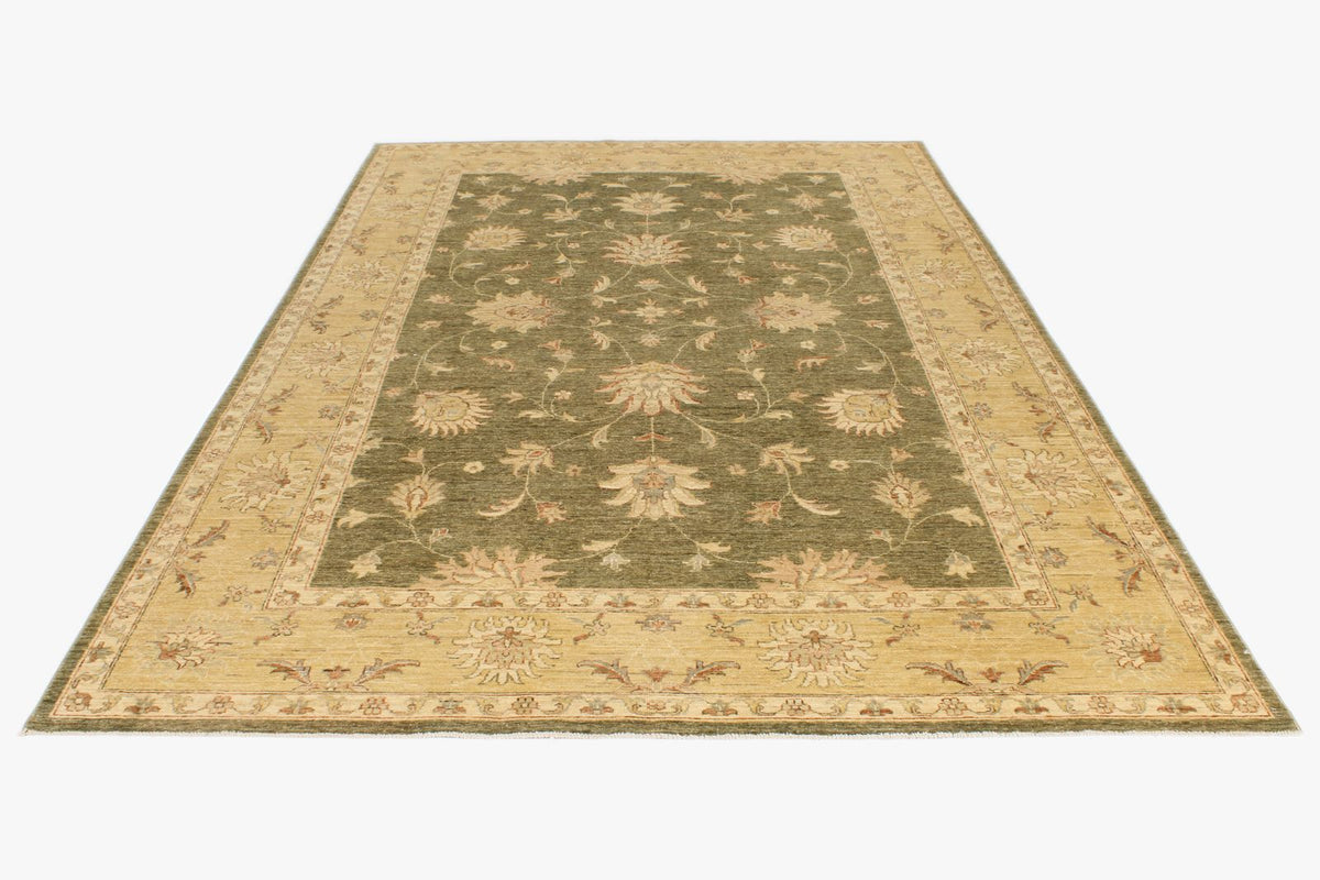 6x10 Green and Beige Turkish Oushak Rug