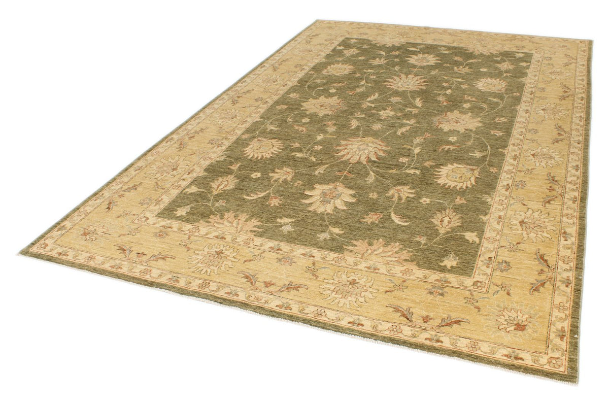 6x10 Green and Beige Turkish Oushak Rug