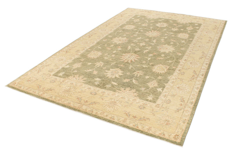 6x10 Green and Beige Turkish Oushak Rug