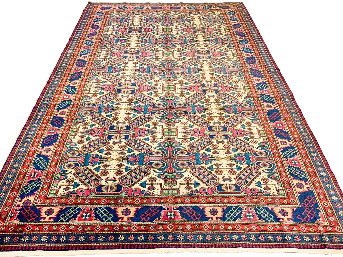7x10 Beige and Purple Turkish Traditional Rug