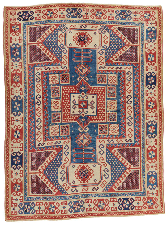 7x9 Multicolor and Ivory Kazak Tribal Rug