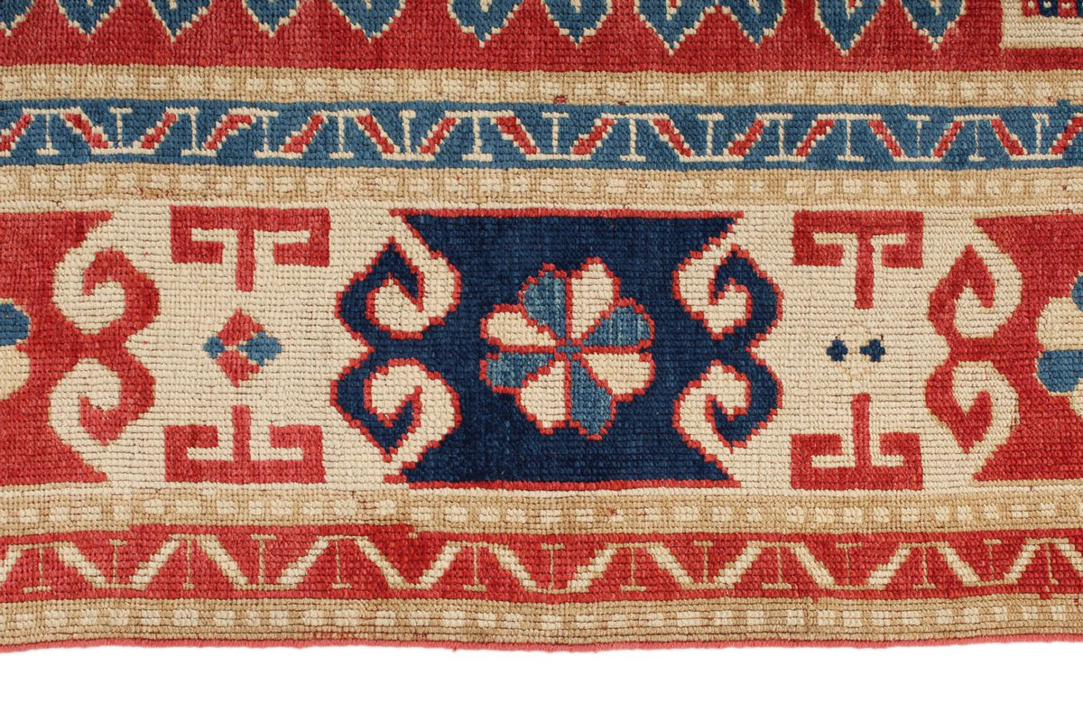 7x9 Multicolor and Ivory Kazak Tribal Rug