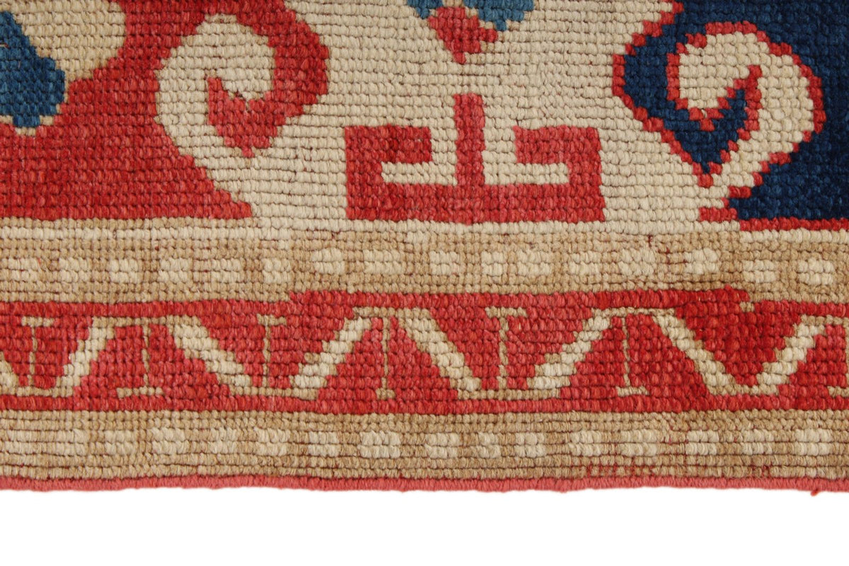 7x9 Multicolor and Ivory Kazak Tribal Rug