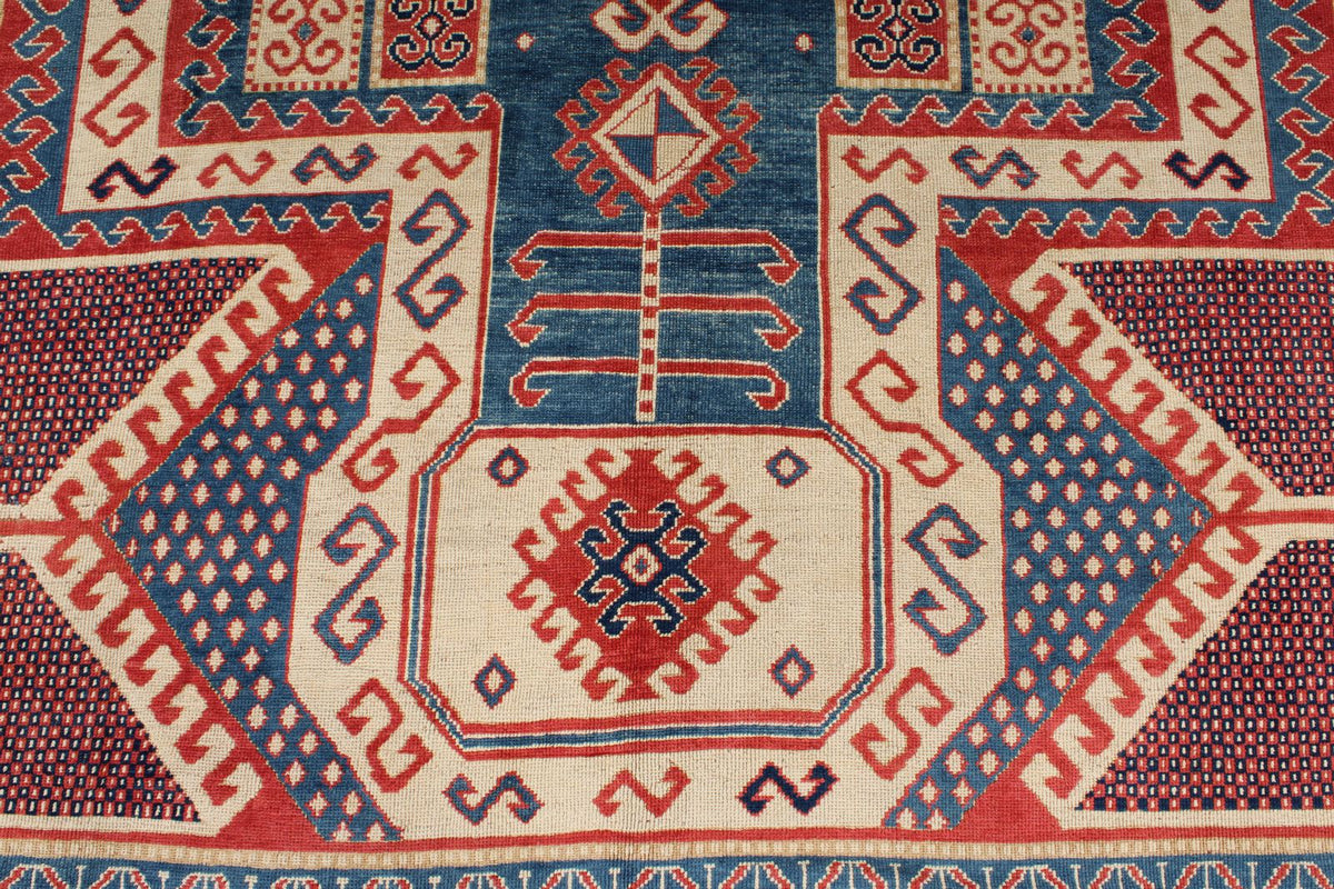 7x9 Multicolor and Ivory Kazak Tribal Rug