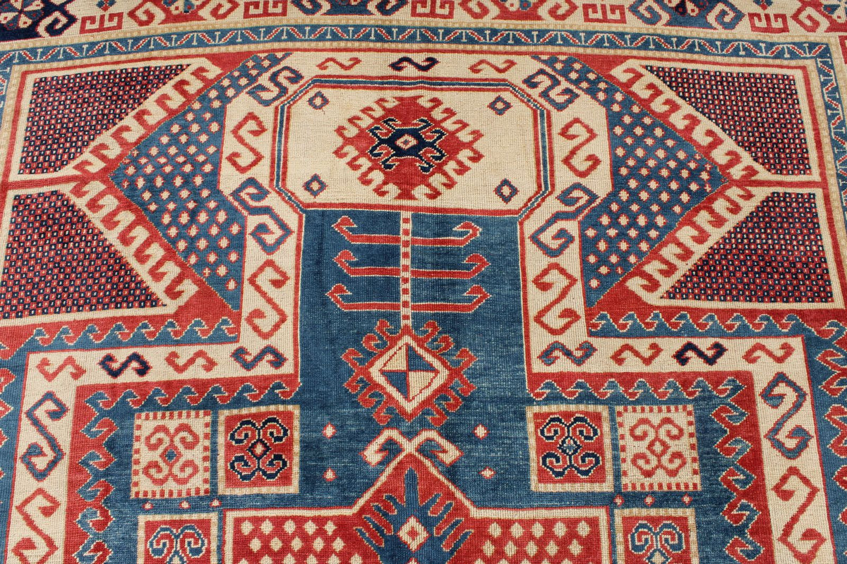 7x9 Multicolor and Ivory Kazak Tribal Rug