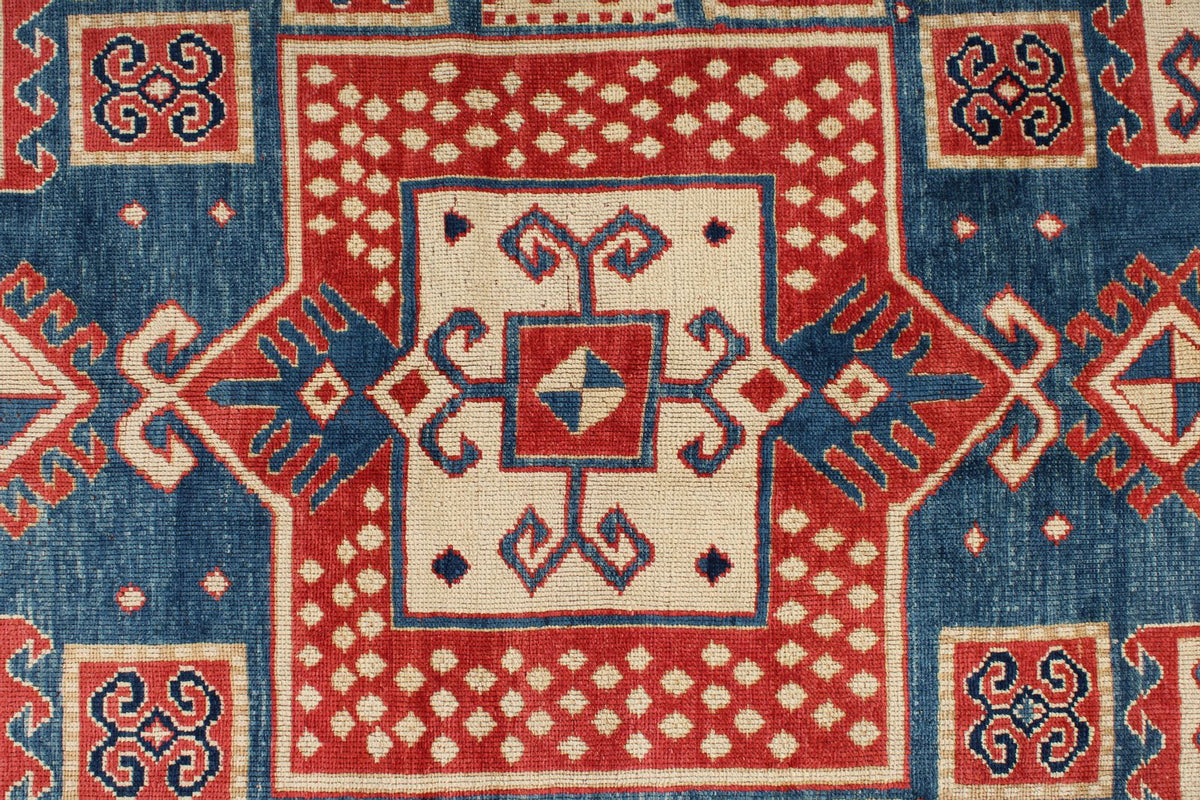 7x9 Multicolor and Ivory Kazak Tribal Rug