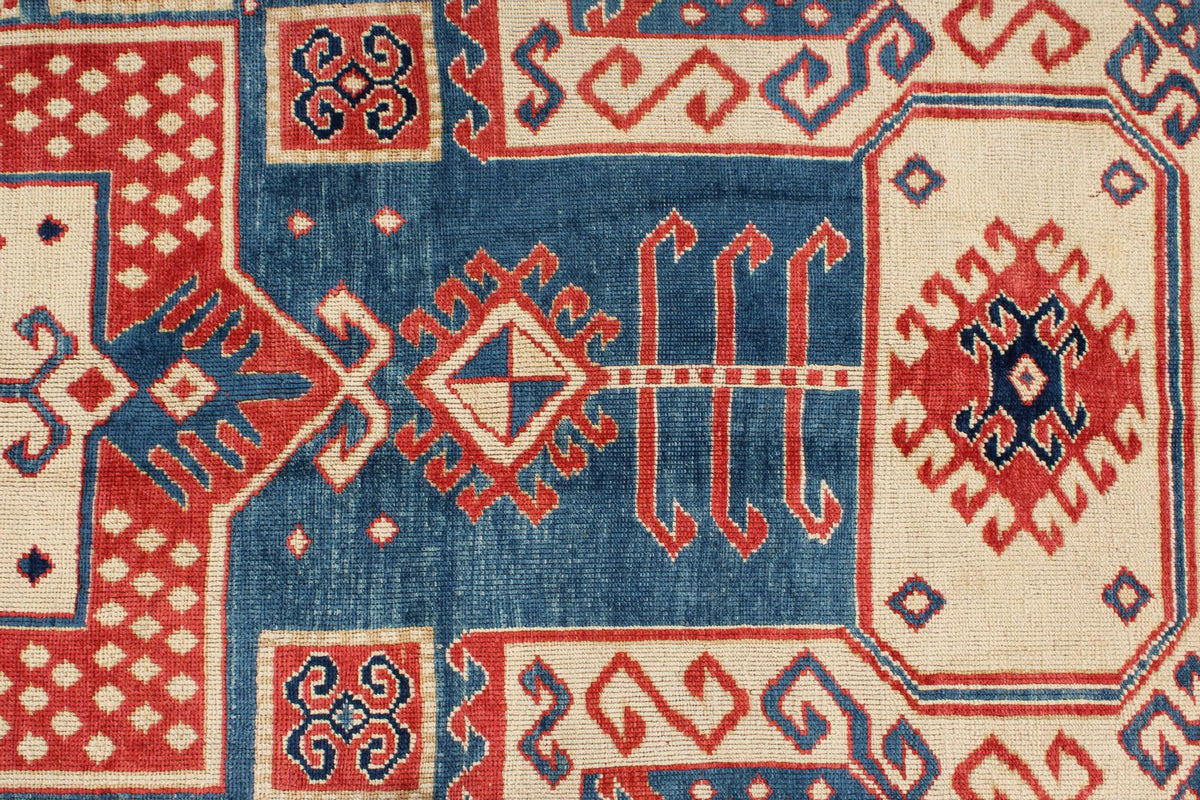 7x9 Multicolor and Ivory Kazak Tribal Rug