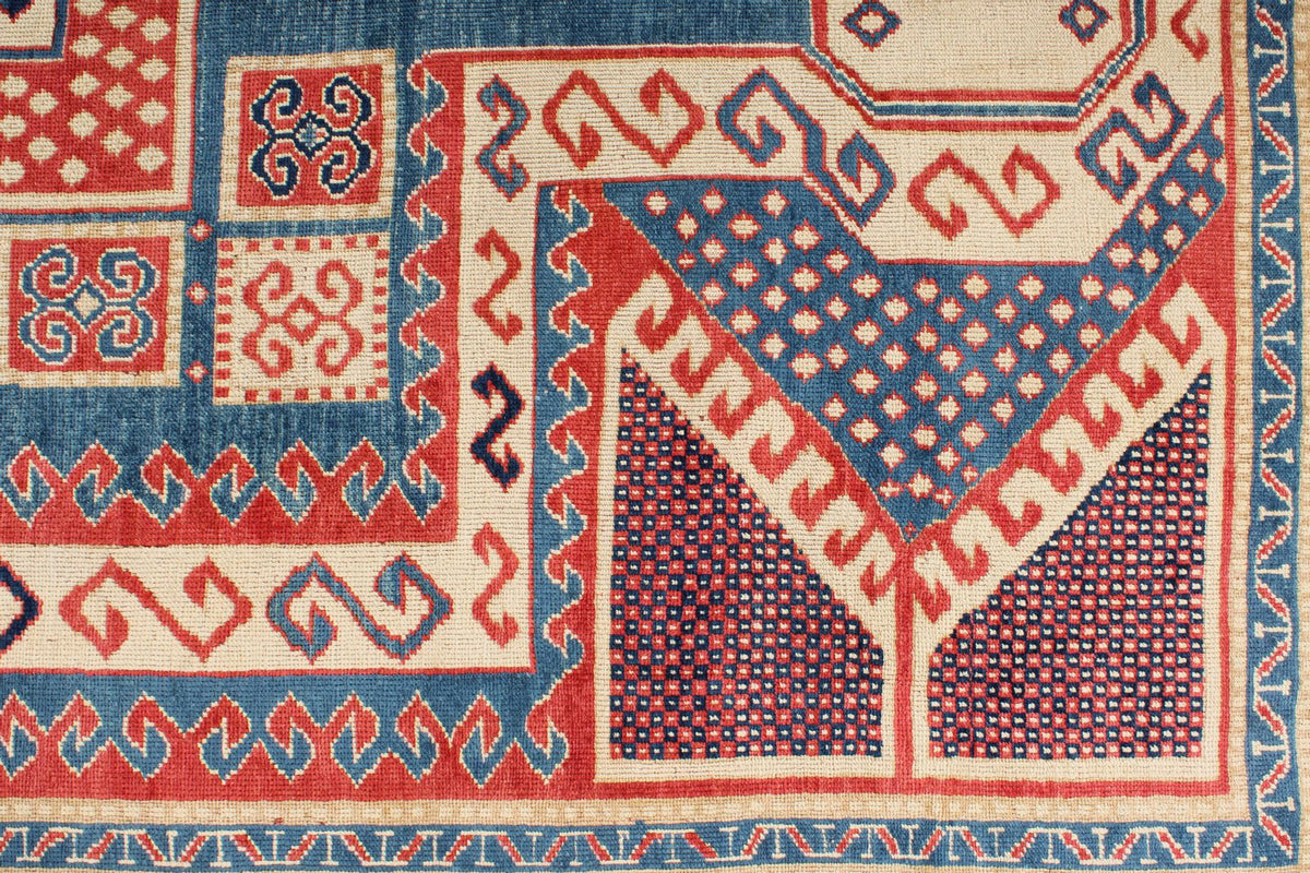 7x9 Multicolor and Ivory Kazak Tribal Rug