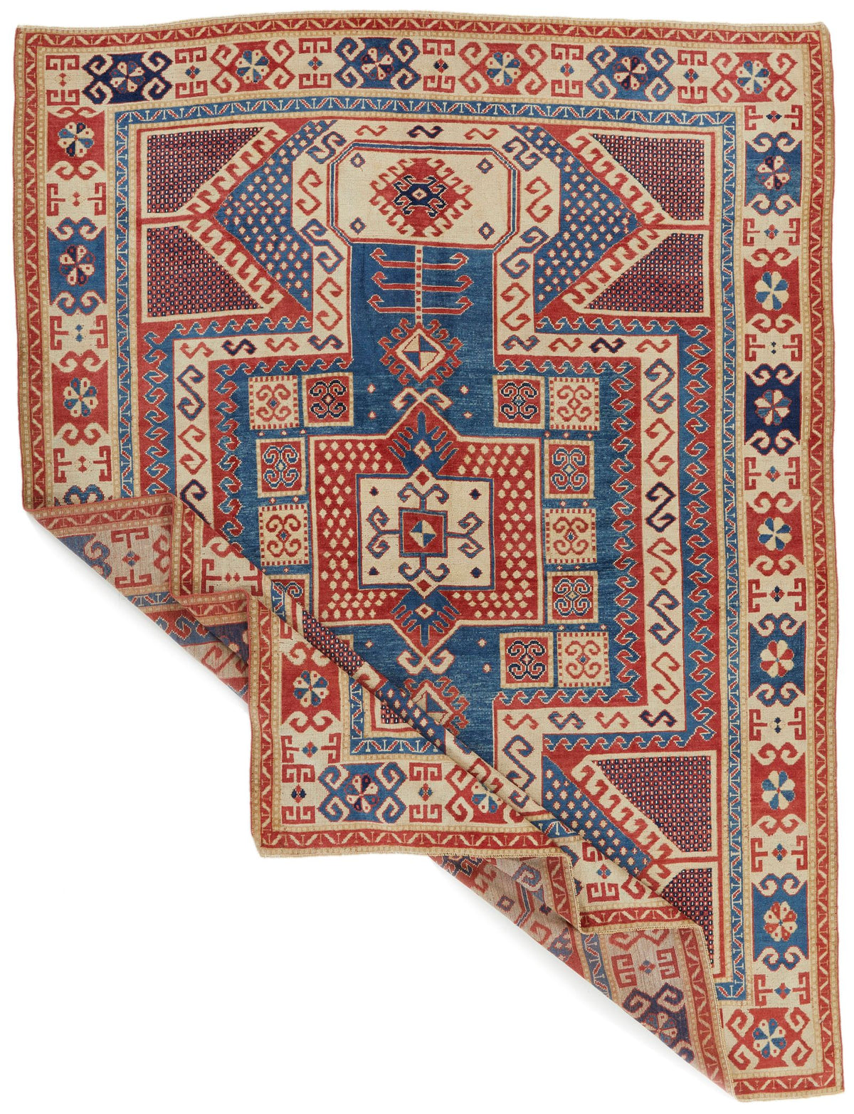 7x9 Multicolor and Ivory Kazak Tribal Rug