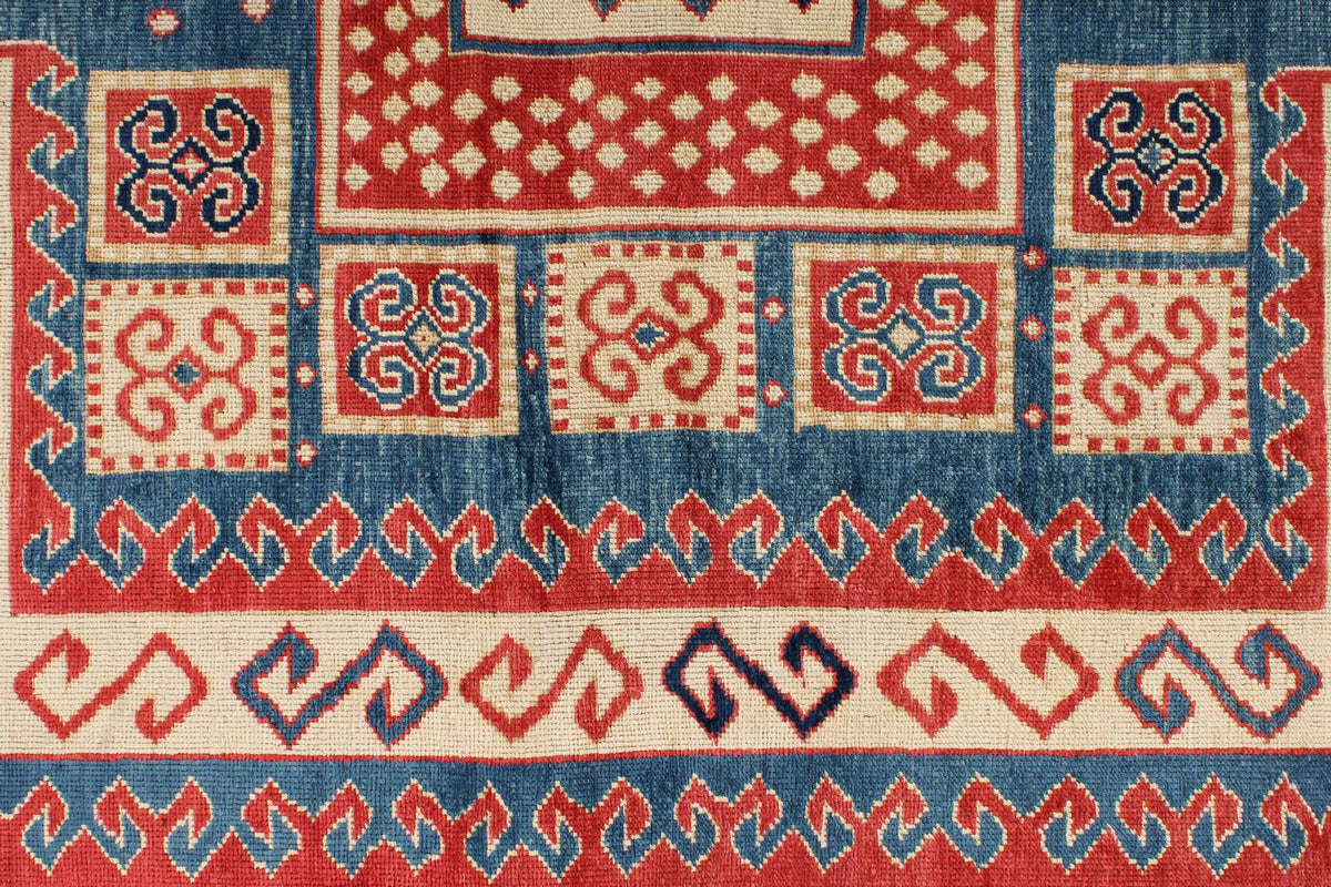 7x9 Multicolor and Ivory Kazak Tribal Rug
