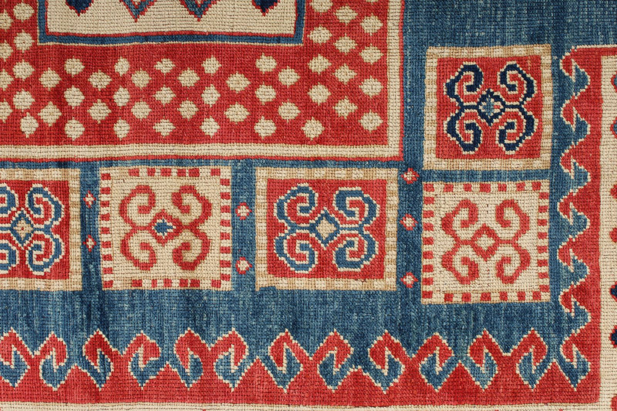 7x9 Multicolor and Ivory Kazak Tribal Rug