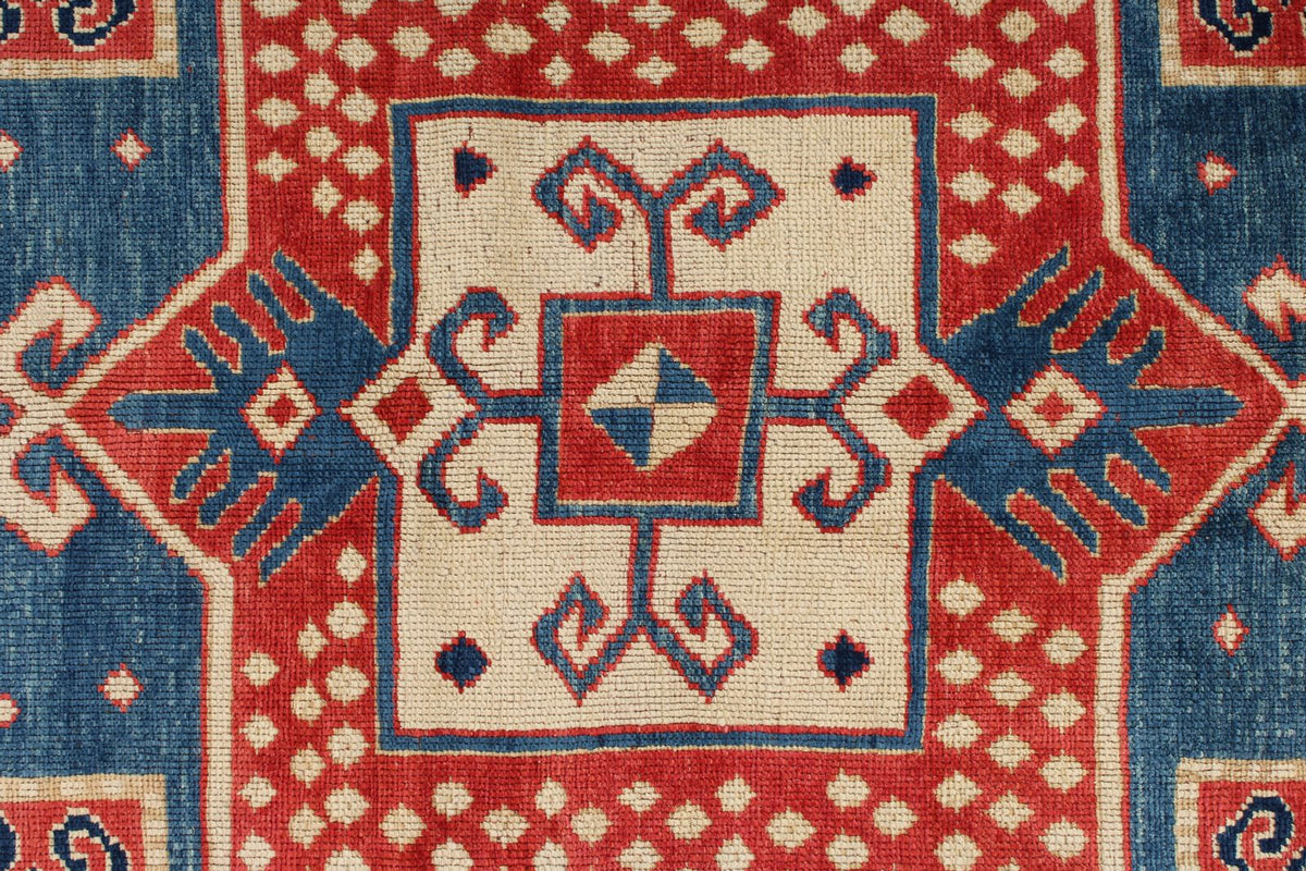 7x9 Multicolor and Ivory Kazak Tribal Rug