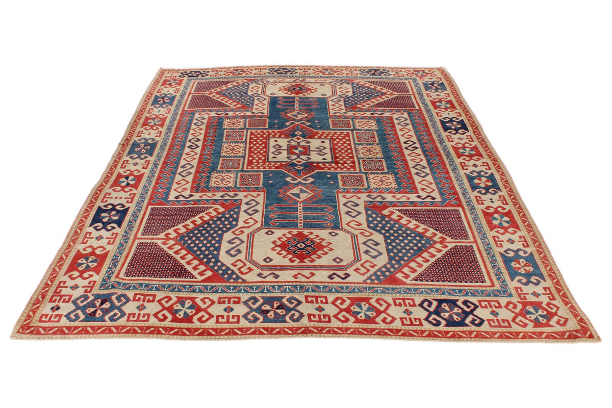 7x9 Multicolor and Ivory Kazak Tribal Rug