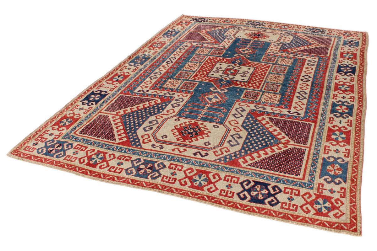 7x9 Multicolor and Ivory Kazak Tribal Rug