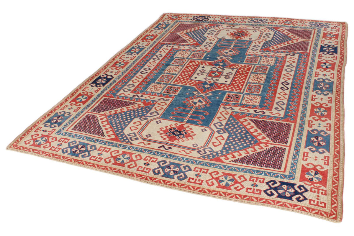 7x9 Multicolor and Ivory Kazak Tribal Rug