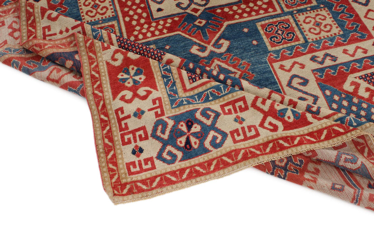 7x9 Multicolor and Ivory Kazak Tribal Rug