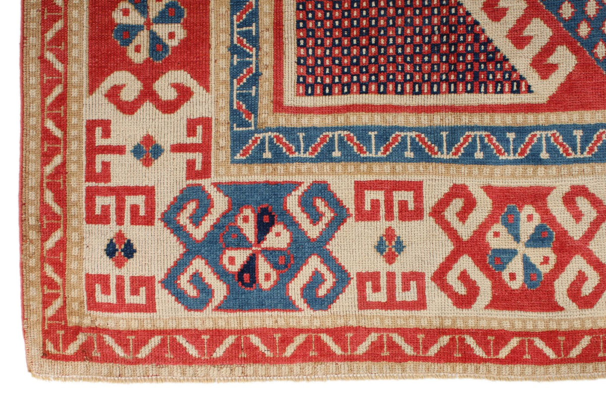 7x9 Multicolor and Ivory Kazak Tribal Rug