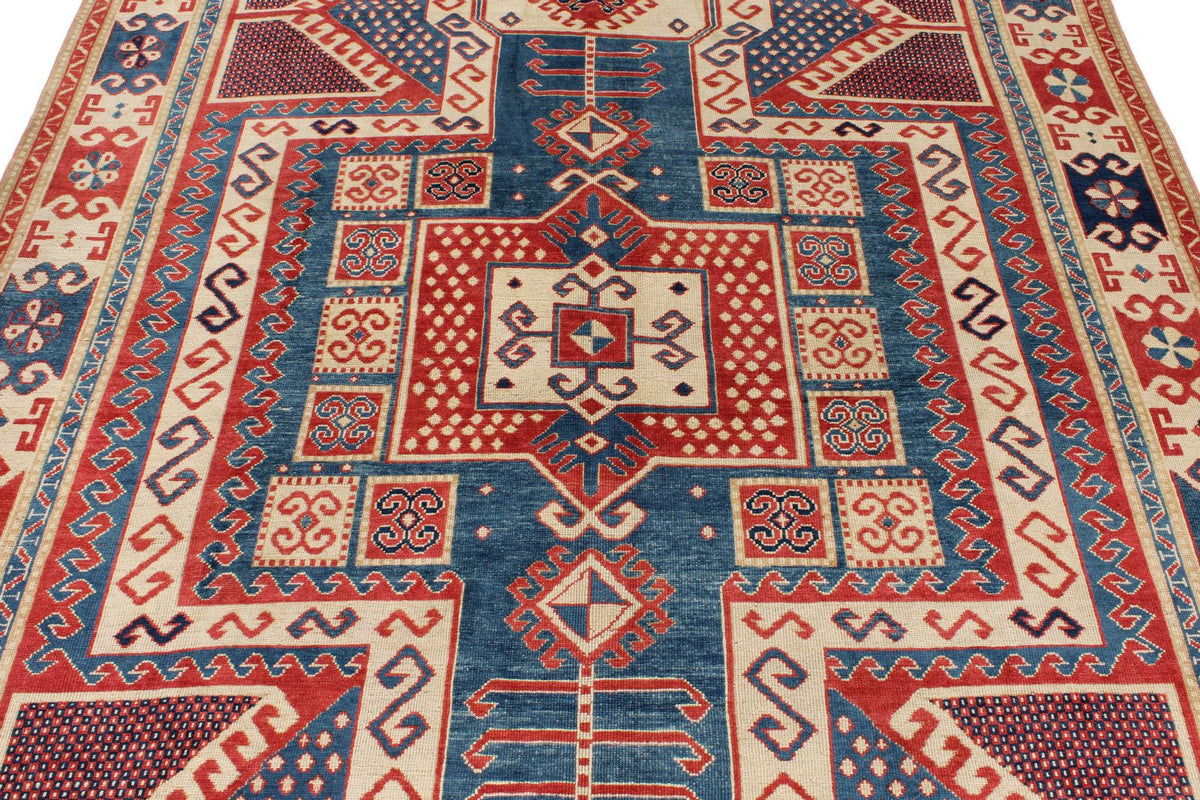 7x9 Multicolor and Ivory Kazak Tribal Rug