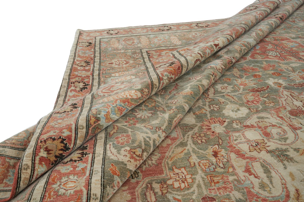 11x16 Rust and Light Green Turkish Oushak Rug