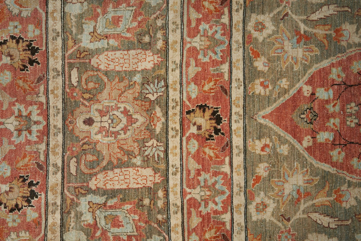 11x16 Rust and Light Green Turkish Oushak Rug