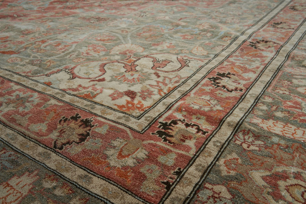 11x16 Rust and Light Green Turkish Oushak Rug