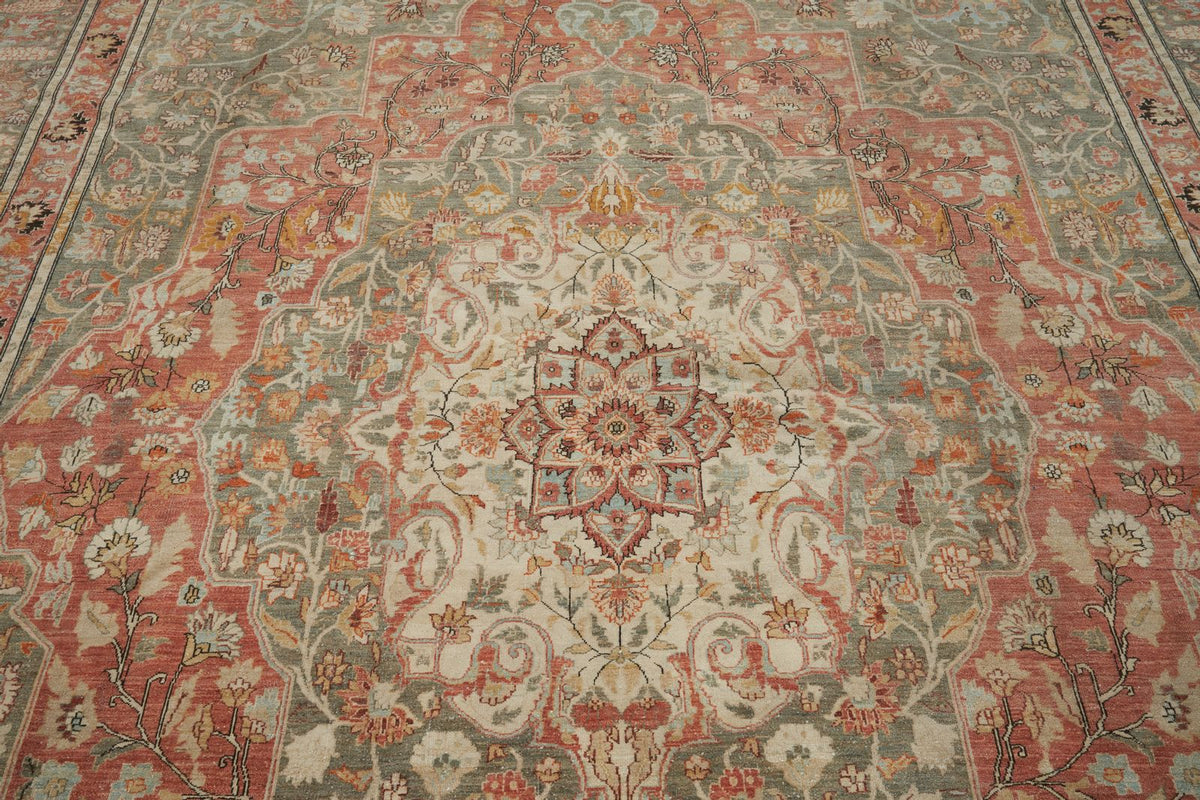 11x16 Rust and Light Green Turkish Oushak Rug