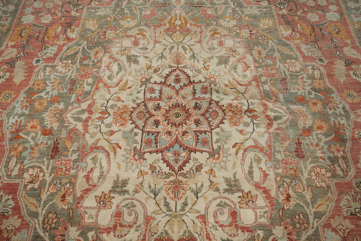11x16 Rust and Light Green Turkish Oushak Rug
