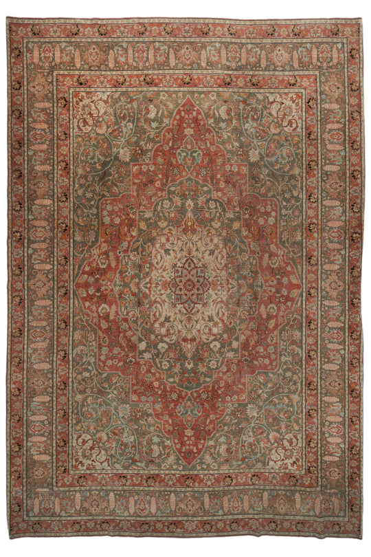 11x16 Rust and Light Green Turkish Oushak Rug