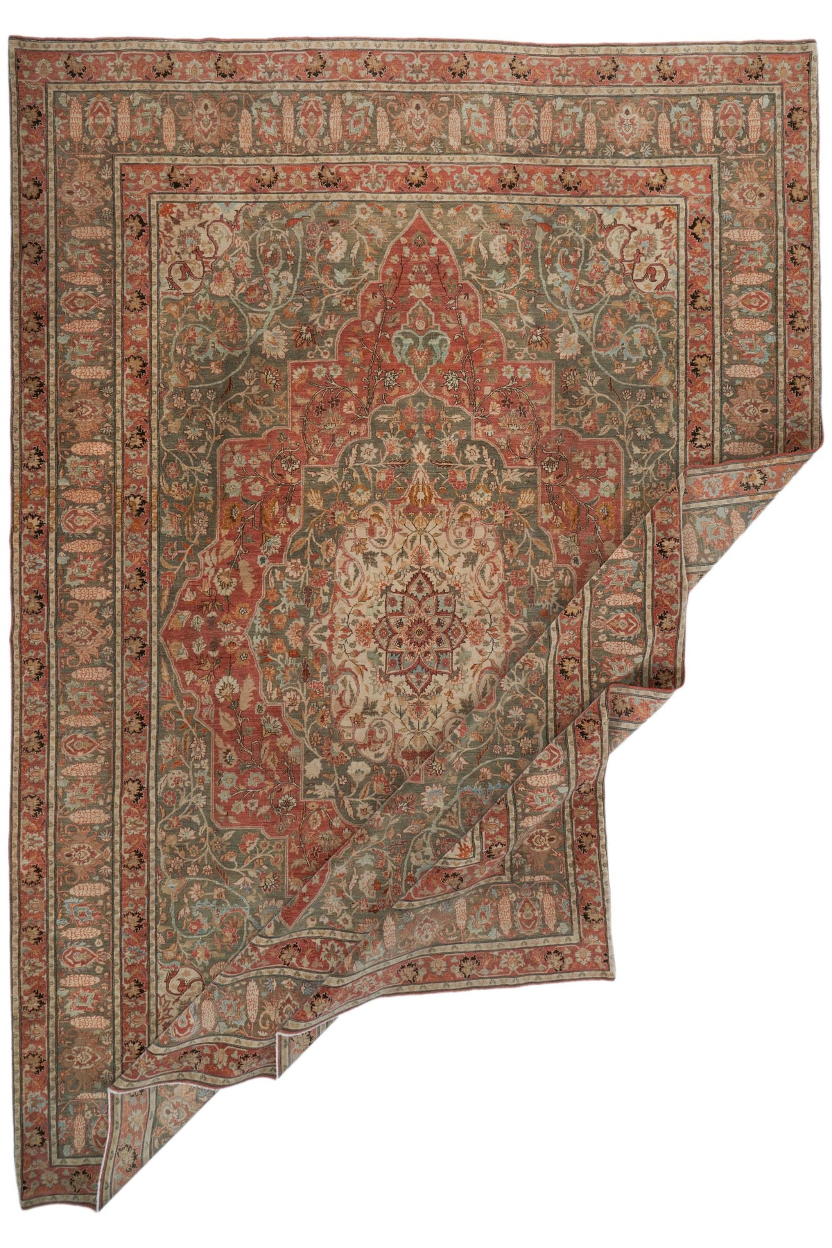 11x16 Rust and Light Green Turkish Oushak Rug