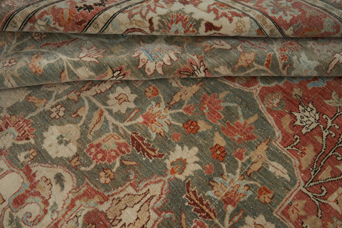 11x16 Rust and Light Green Turkish Oushak Rug