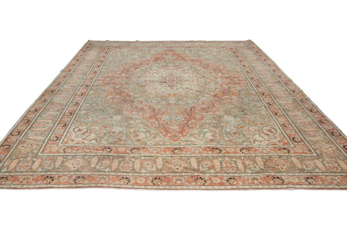 11x16 Rust and Light Green Turkish Oushak Rug