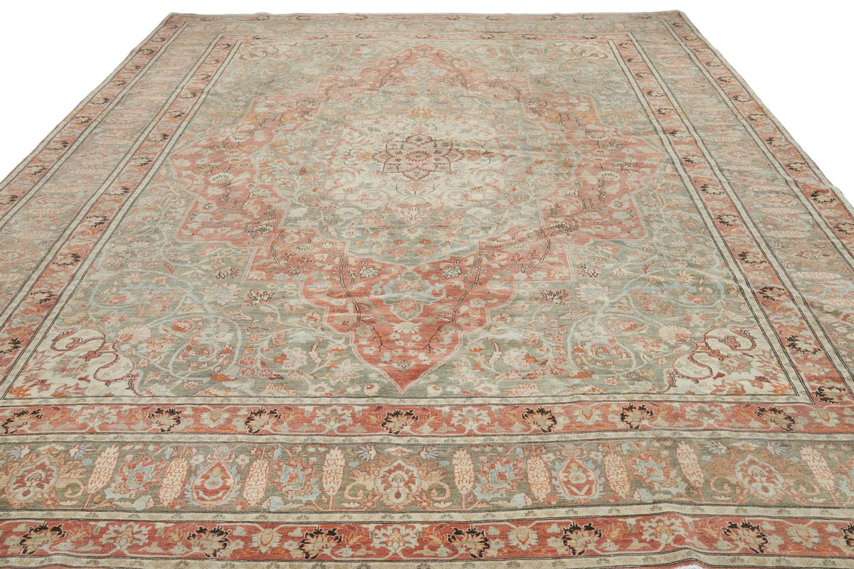 11x16 Rust and Light Green Turkish Oushak Rug