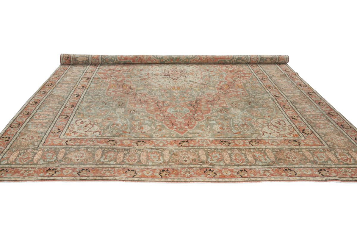 11x16 Rust and Light Green Turkish Oushak Rug