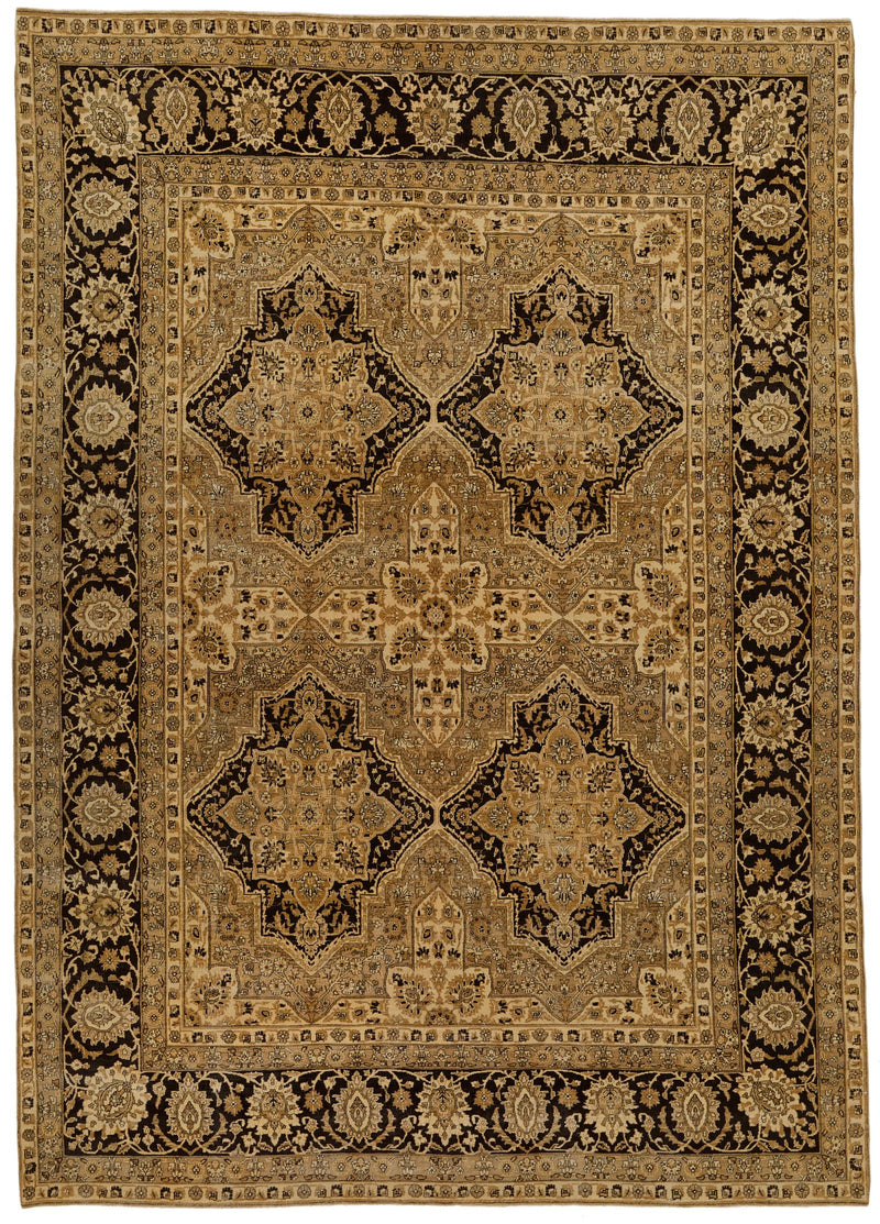 Vintage Handmade 9x13 Ivory and Brown Anatolian Turkish Oushak Distressed Area Rug