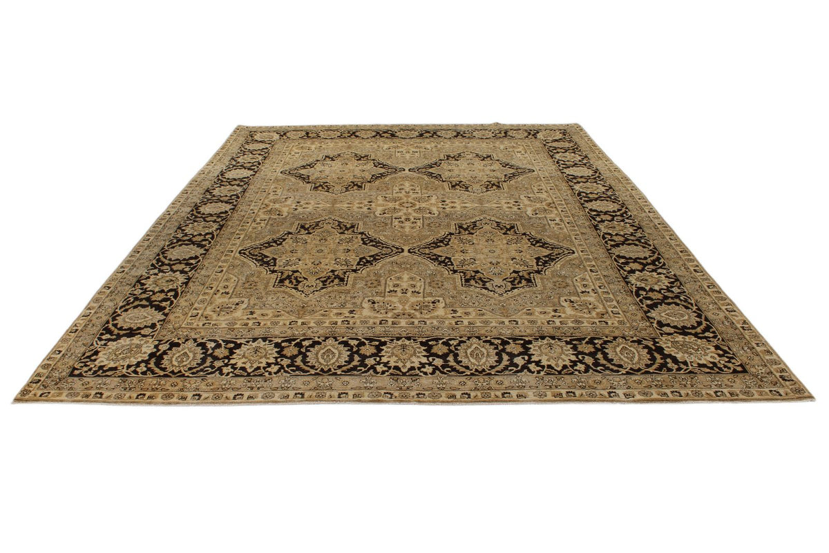Vintage Handmade 9x13 Ivory and Brown Anatolian Turkish Oushak Distressed Area Rug