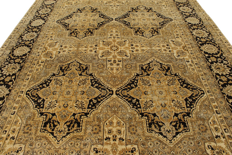 Vintage Handmade 9x13 Ivory and Brown Anatolian Turkish Oushak Distressed Area Rug