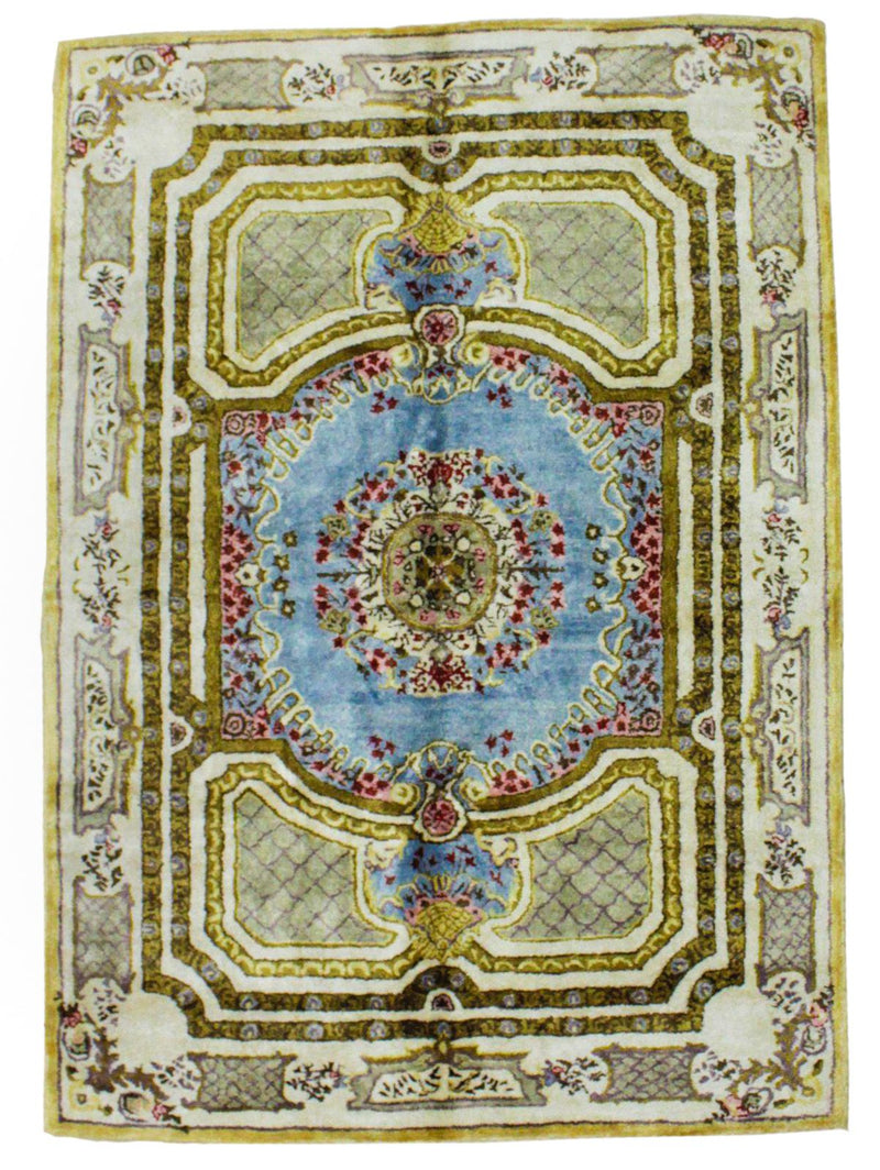 6x8 Blue and Ivory Turkish Traditional Rug