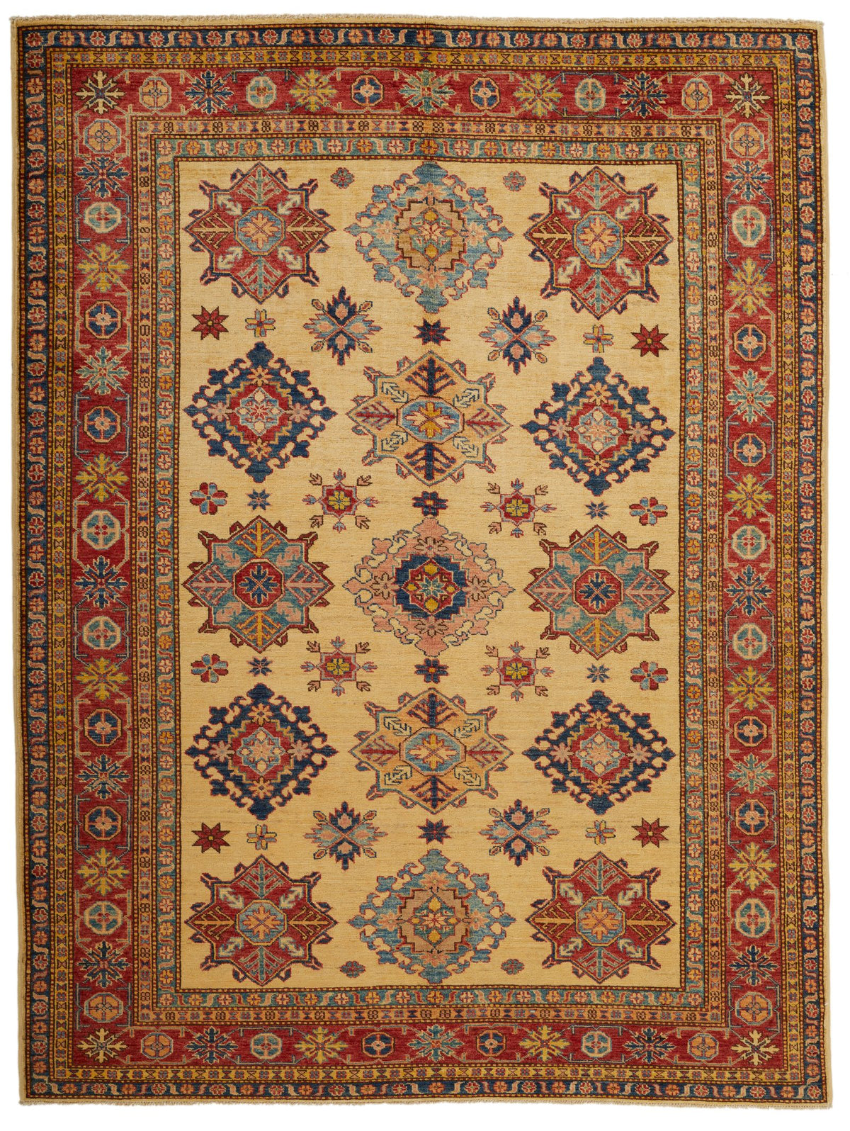 6x8 Ivory and Red Kazak Tribal Rug