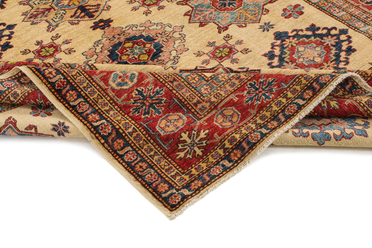 6x8 Ivory and Red Kazak Tribal Rug