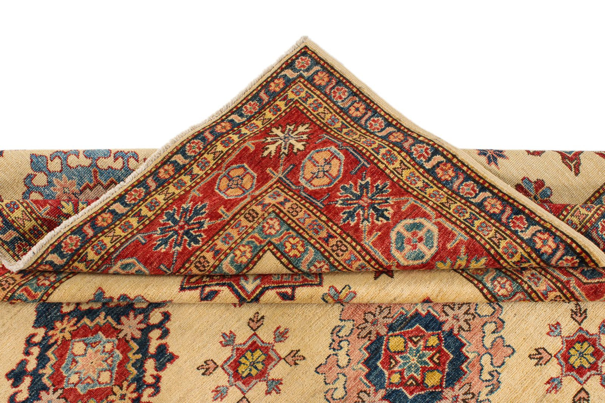 6x8 Ivory and Red Kazak Tribal Rug