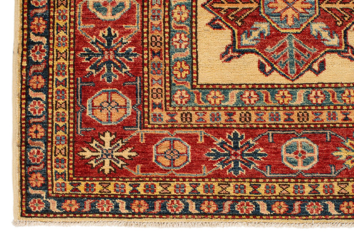 6x8 Ivory and Red Kazak Tribal Rug