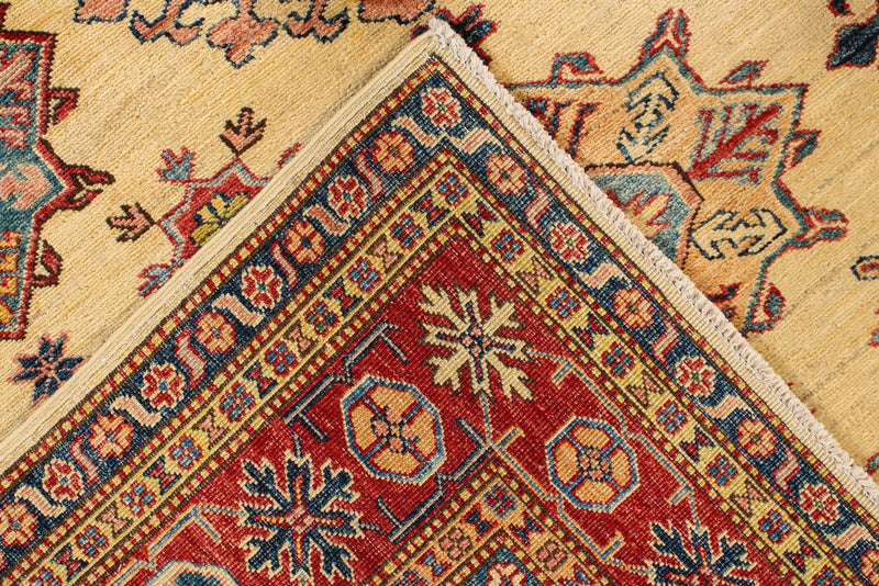 6x8 Ivory and Red Kazak Tribal Rug