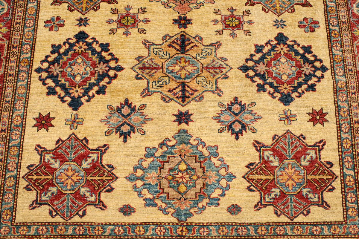 6x8 Ivory and Red Kazak Tribal Rug