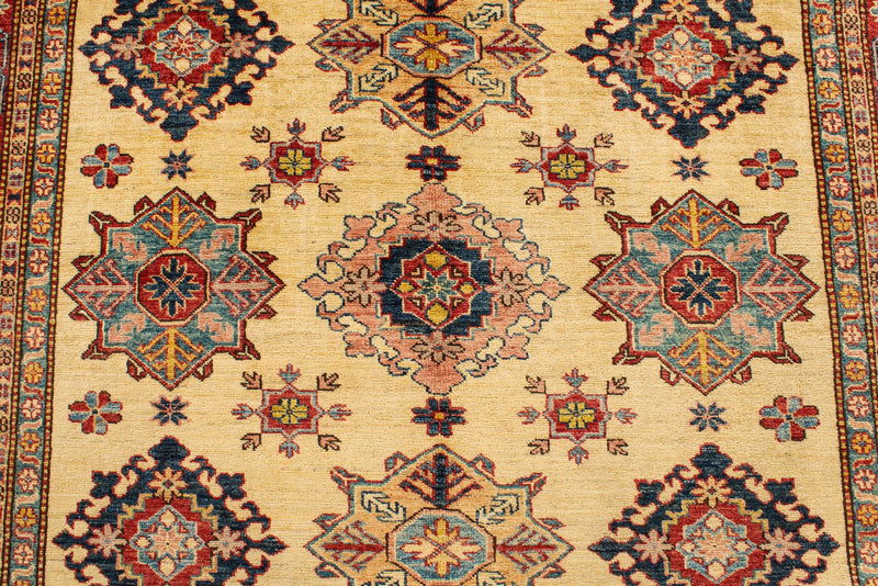 6x8 Ivory and Red Kazak Tribal Rug